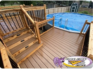 Mixed Pool Deck with Composite Decking and Cedar Handrail