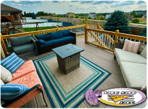 Millard composite deck with small bistro table and chairs for morning coffee