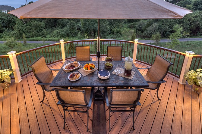 Patio table on a low maintenance deck